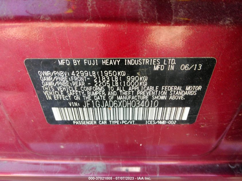 2013 SUBARU IMPREZA SEDAN PREMIUM - JF1GJAD6XDH034010