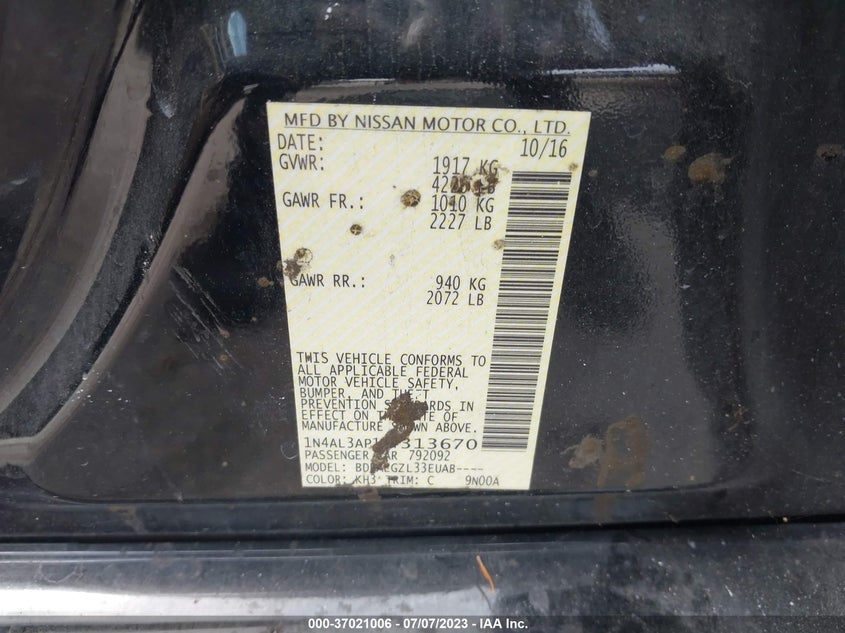 VIN 1N4AL3AP1HN313670 2017 NISSAN ALTIMA 2.5