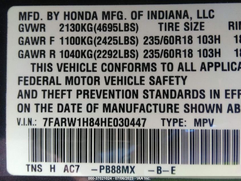 2017 HONDA CR-V EXL - 7FARW1H84HE030447