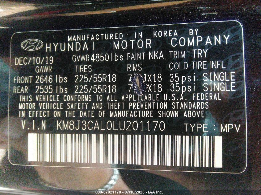 2020 HYUNDAI TUCSON LIMITED/SEL/SPORT/ULTIMAT - KM8J3CAL0LU201170