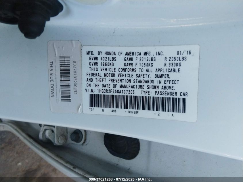 2016 HONDA ACCORD SEDAN SPORT - 1HGCR2F65GA107206