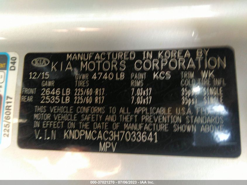 2017 KIA SPORTAGE LX - KNDPMCAC3H7033641