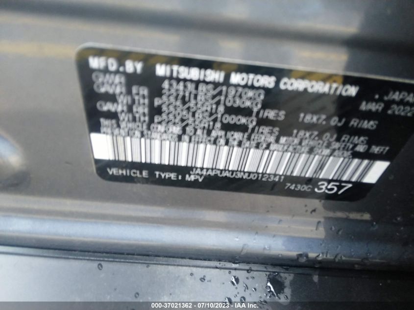 2022 MITSUBISHI OUTLANDER SPORT ES/LE/S/BE - JA4APUAU3NU012341