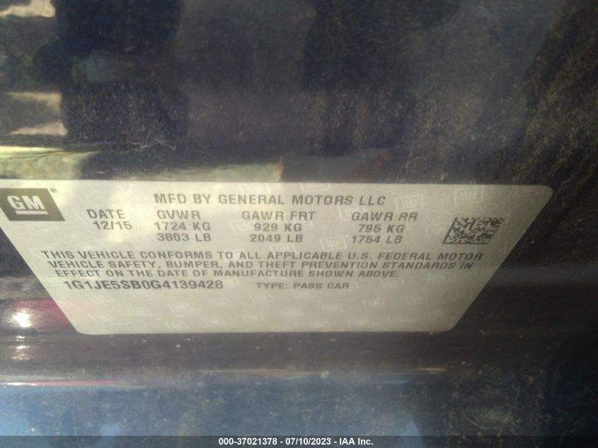 2016 CHEVROLET SONIC LTZ - 1G1JE5SB0G4139428