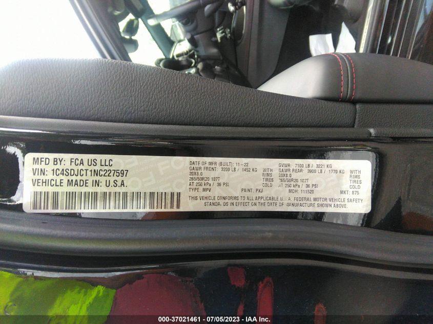 2022 DODGE DURANGO R/T - 1C4SDJCT1NC227597