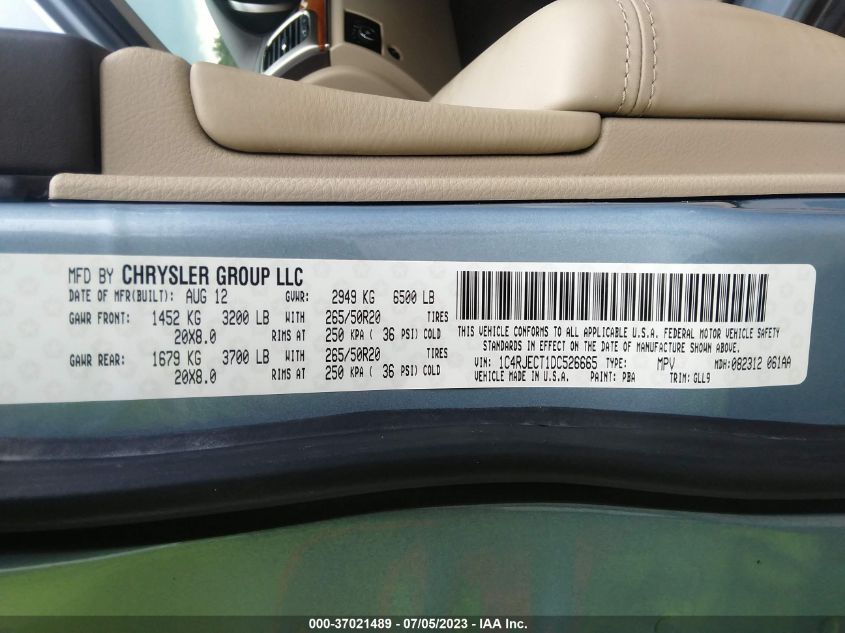 2013 JEEP GRAND CHEROKEE OVERLAND - 1C4RJECT1DC526665