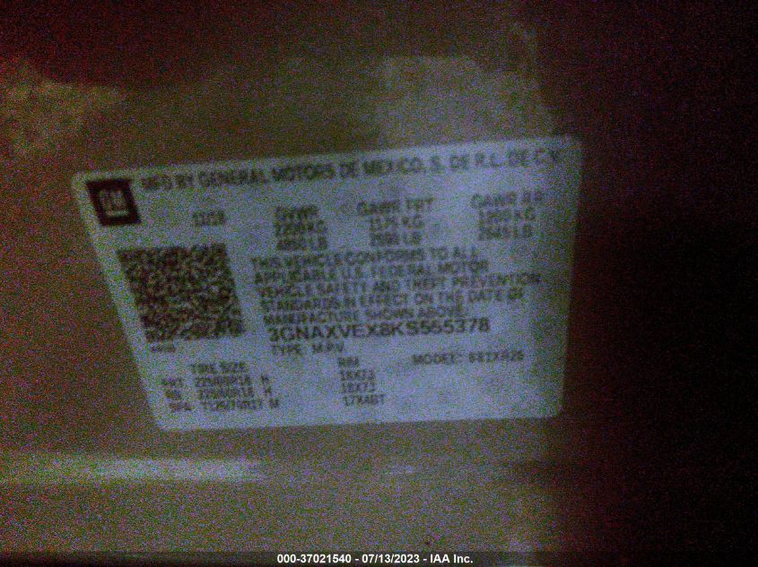 2019 CHEVROLET EQUINOX LT - 3GNAXVEX8KS555378