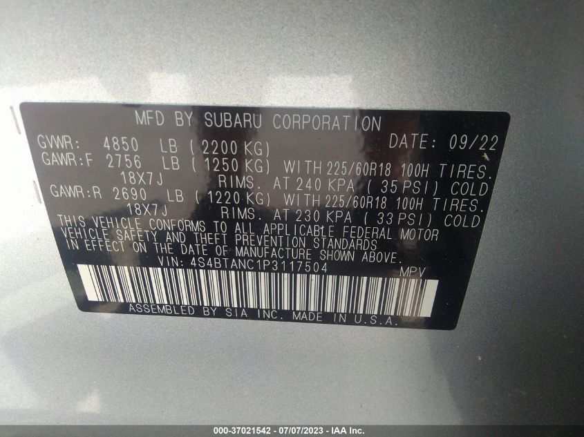 2023 SUBARU OUTBACK LIMITED - 4S4BTANC1P3117504
