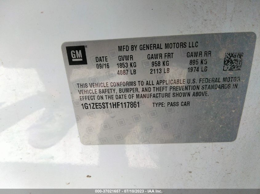 2017 CHEVROLET MALIBU LT - 1G1ZE5ST1HF117861