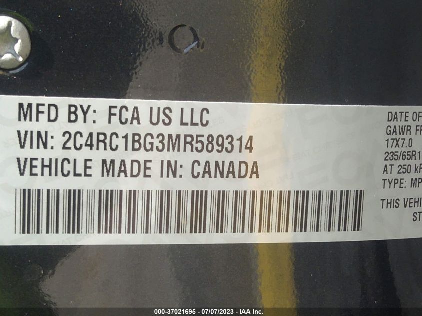 2021 CHRYSLER PACIFICA TOURING L - 2C4RC1BG3MR589314
