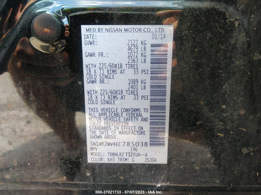 2014 NISSAN ROGUE S/SL/SV - 5N1AT2MV4EC785038