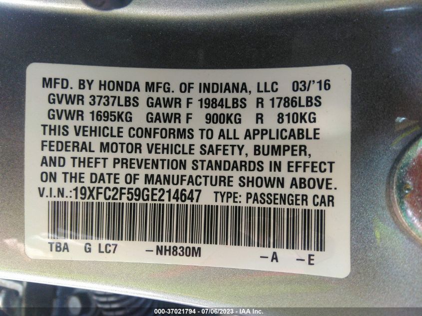 2016 HONDA CIVIC SEDAN LX - 19XFC2F59GE214647