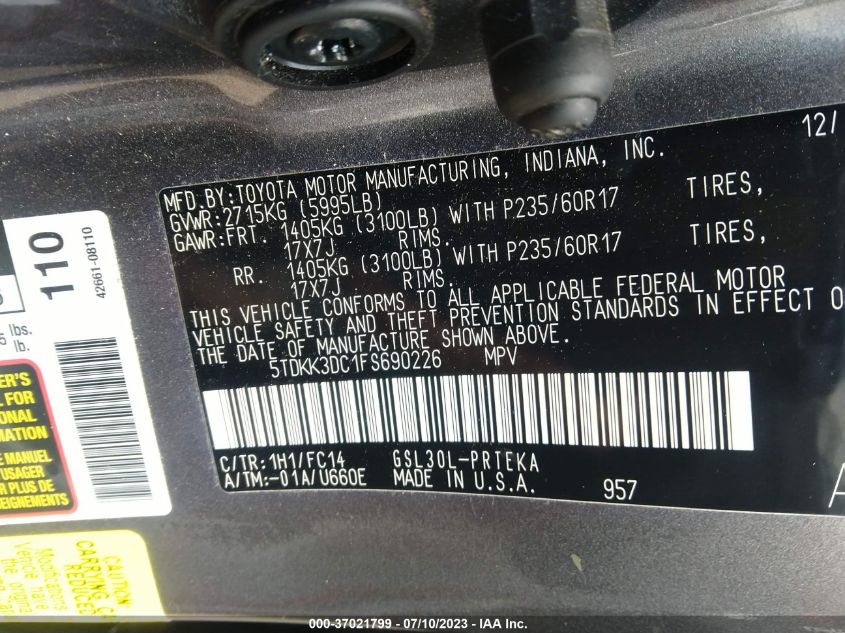 2015 TOYOTA SIENNA LE - 5TDKK3DC1FS690226