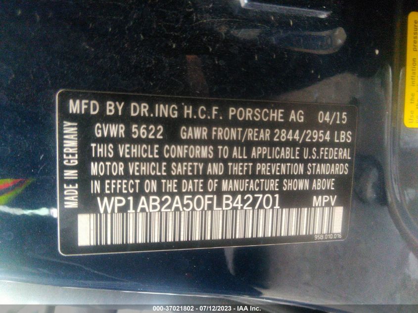 2015 PORSCHE MACAN S - WP1AB2A50FLB42701