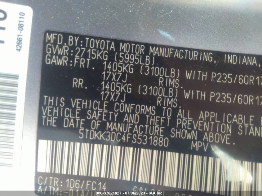 2015 TOYOTA SIENNA LE - 5TDKK3DC4FS531880