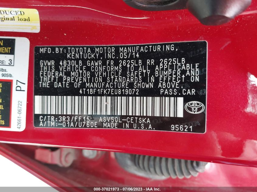 2014 TOYOTA CAMRY L/SE/LE/XLE - 4T1BF1FK7EU819072