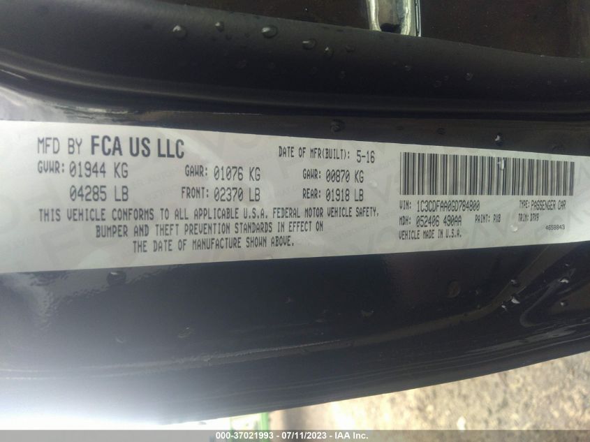 2016 DODGE DART SE - 1C3CDFAA0GD784800