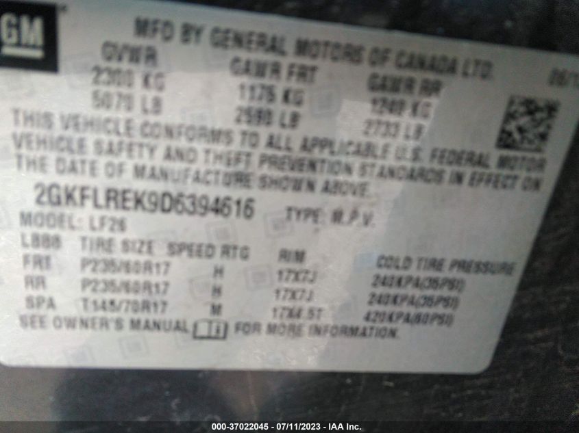 2013 GMC TERRAIN SLE - 2GKFLREK9D6394616