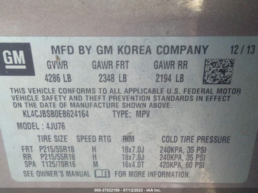 2014 BUICK ENCORE CONVENIENCE - KL4CJBSB0EB624164