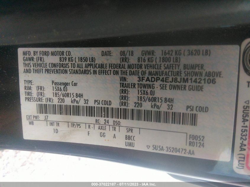 2018 FORD FIESTA SE - 3FADP4EJ8JM142106