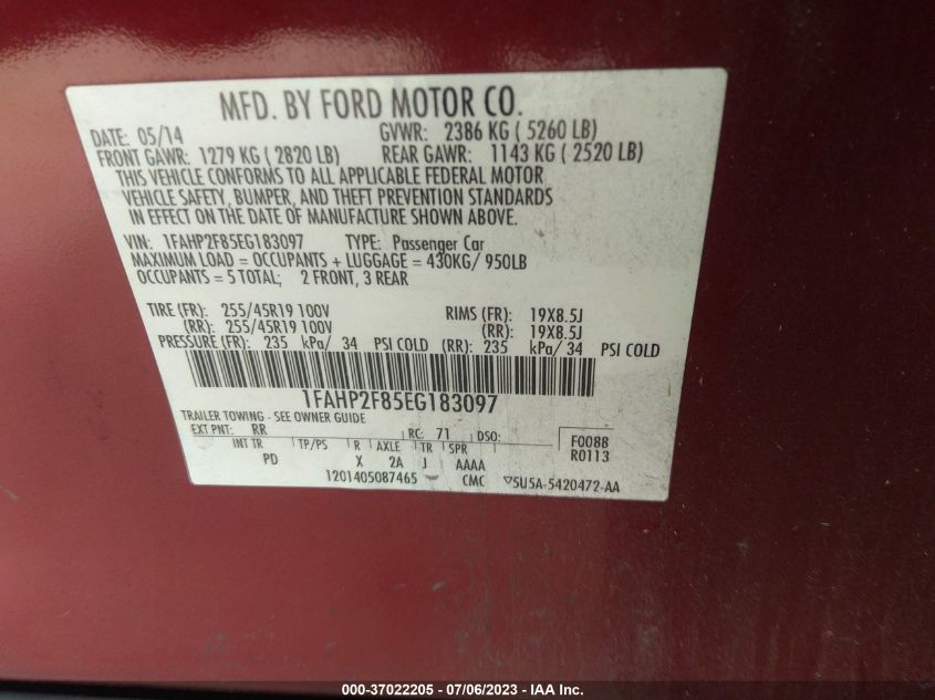 2014 FORD TAURUS LIMITED - 1FAHP2F85EG183097