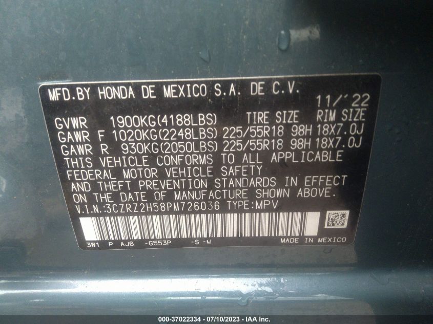 2023 HONDA HR-V SPORT 3CZRZ2H58PM726036