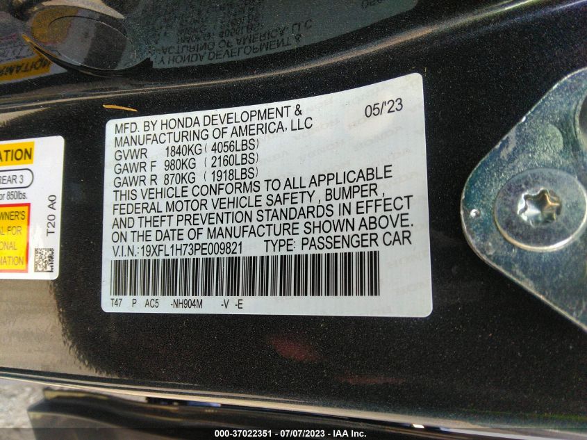 2023 HONDA CIVIC HATCHBACK EX-L - 19XFL1H73PE009821
