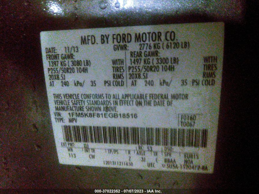 2014 FORD EXPLORER LIMITED - 1FM5K8F81EGB18516