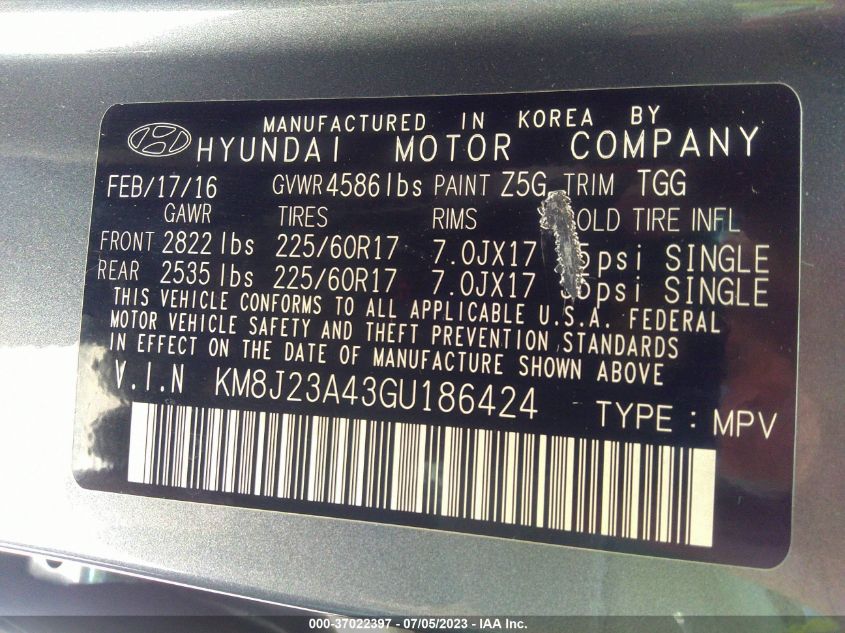 2016 HYUNDAI TUCSON SE - KM8J23A43GU186424