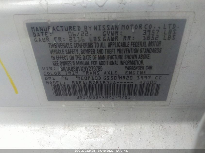 2022 NISSAN SENTRA S - 3N1AB8BVXNY279785