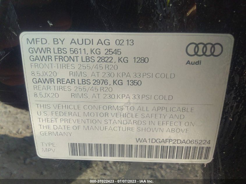 WA1DGAFP2DA065224 2013 AUDI Q5, photo no. 9