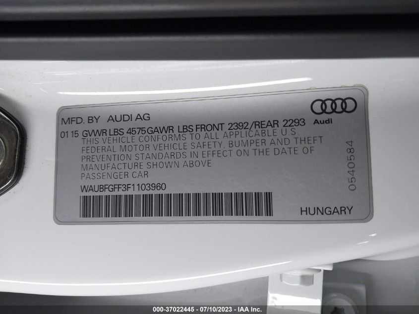 2015 AUDI S3/A3 2.0T PREMIUM - WAUBFGFF3F1103960