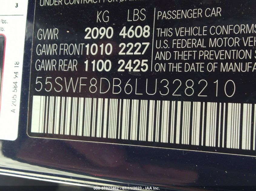 55SWF8DB6LU328210 2020 MERCEDES-BENZ C-CLASS, photo no. 9