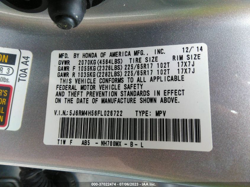 2015 HONDA CR-V EX - 5J6RM4H56FL026722