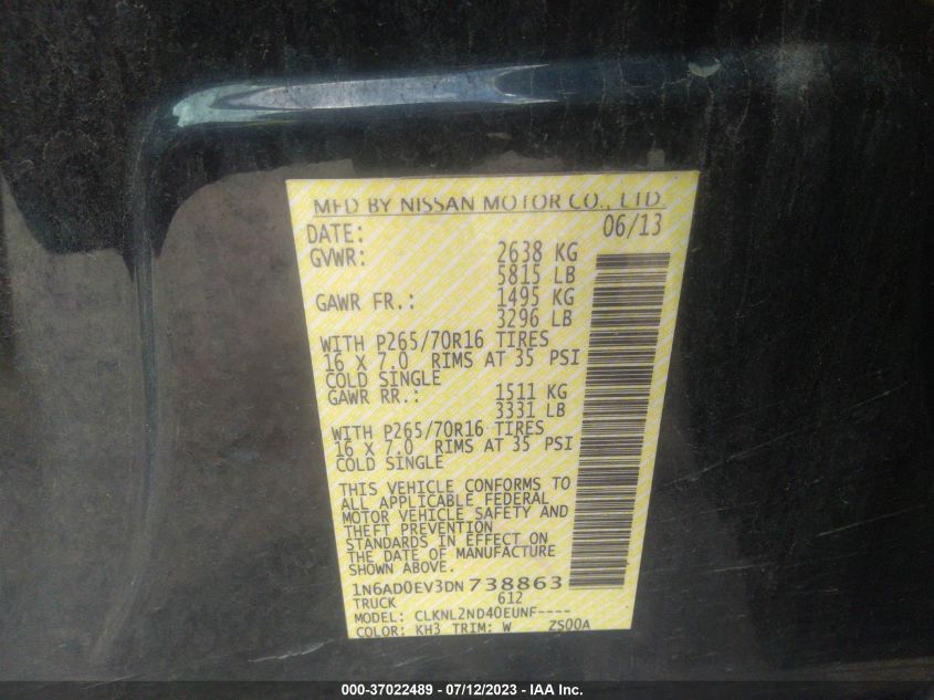 2013 NISSAN FRONTIER SV - 1N6AD0EV3DN738863