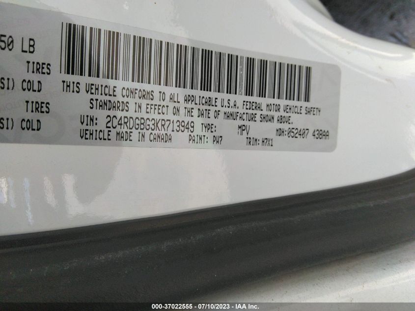 2019 DODGE GRAND CARAVAN SE - 2C4RDGBG3KR713949