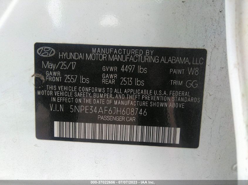 2018 HYUNDAI SONATA SEL - 5NPE34AF6JH608746