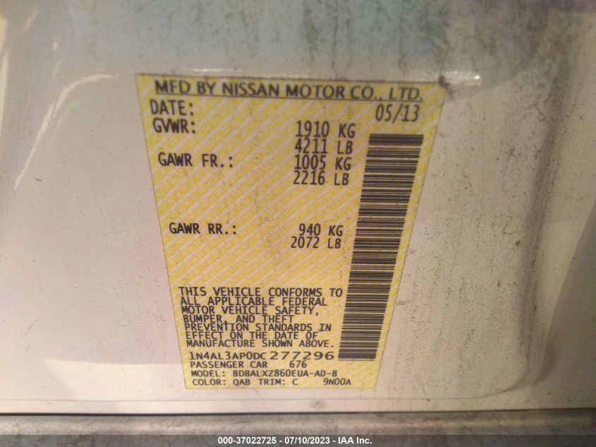 2013 NISSAN ALTIMA 2.5 SL - 1N4AL3AP0DC277296