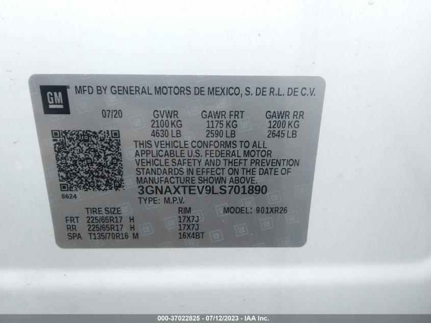 2020 CHEVROLET EQUINOX LT - 3GNAXTEV9LS701890