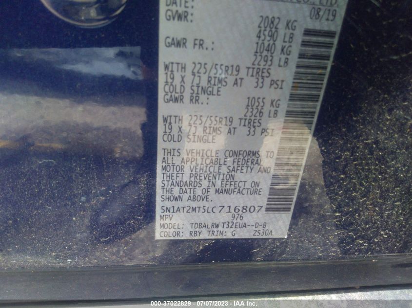 2020 NISSAN ROGUE S/SL/SV - 5N1AT2MT5LC716807