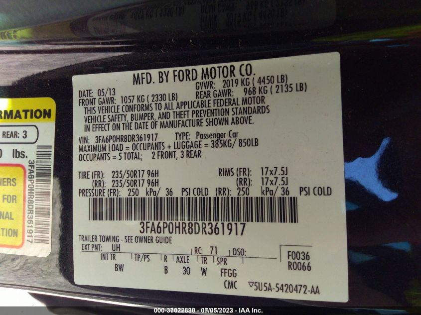 2013 FORD FUSION SE - 3FA6P0HR8DR361917