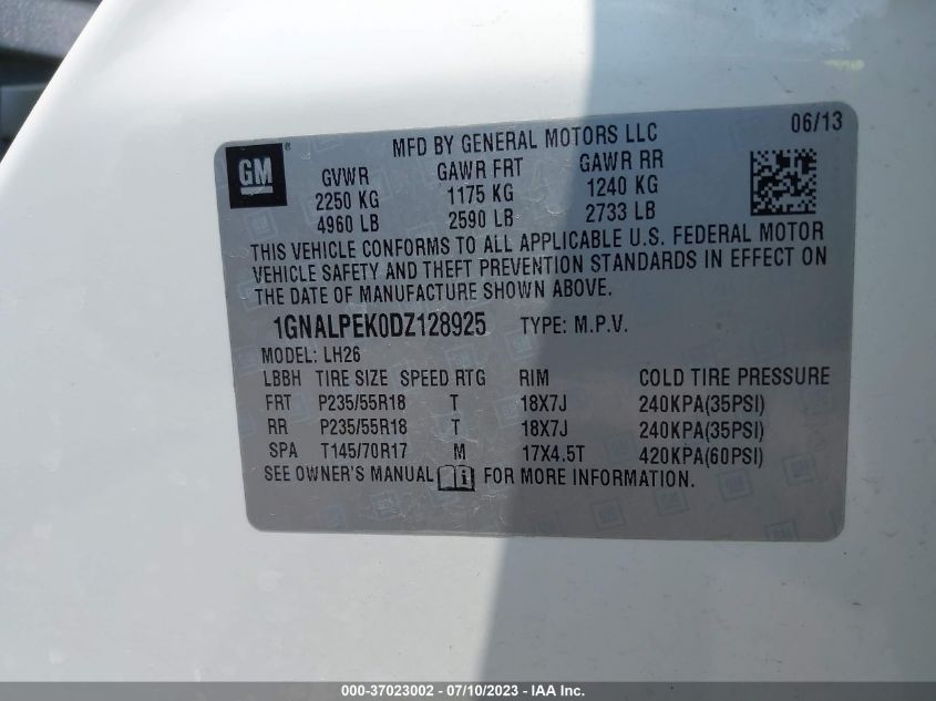 2013 CHEVROLET EQUINOX LT - 1GNALPEK0DZ128925