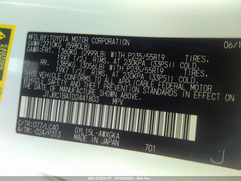 2013 LEXUS RX 450H - JTJBC1BA1D2441803