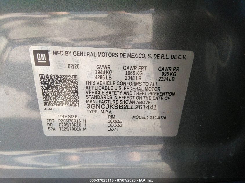 2020 CHEVROLET TRAX LS - 3GNCJKSB2LL261441