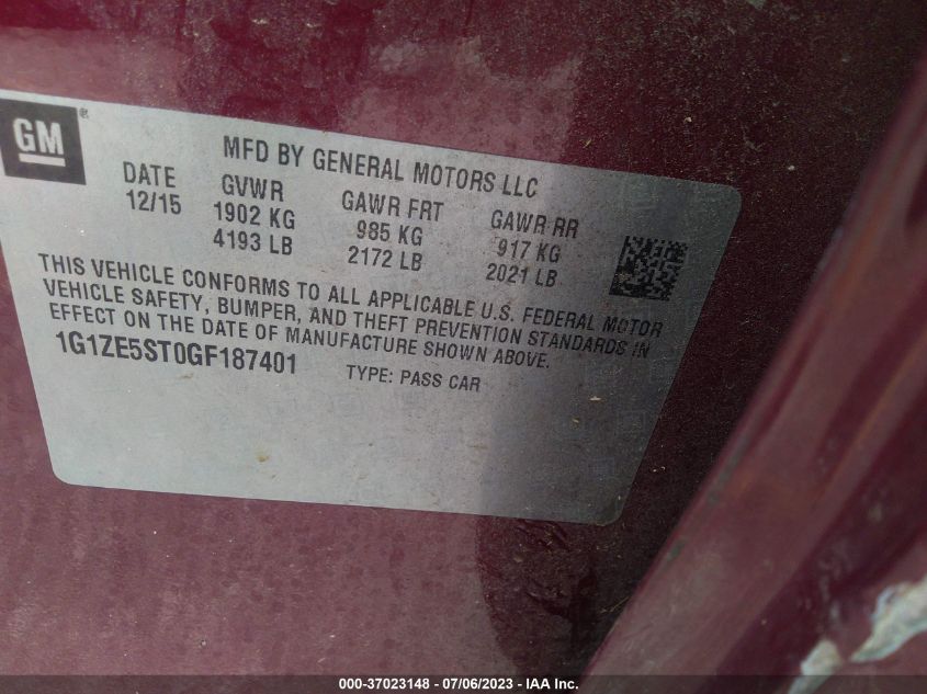 2016 CHEVROLET MALIBU LT - 1G1ZE5ST0GF187401