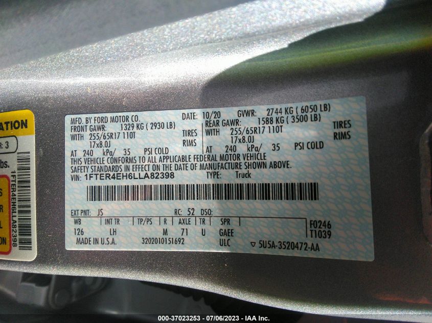 2020 FORD RANGER XL/XLT/LARIAT - 1FTER4EH6LLA82398