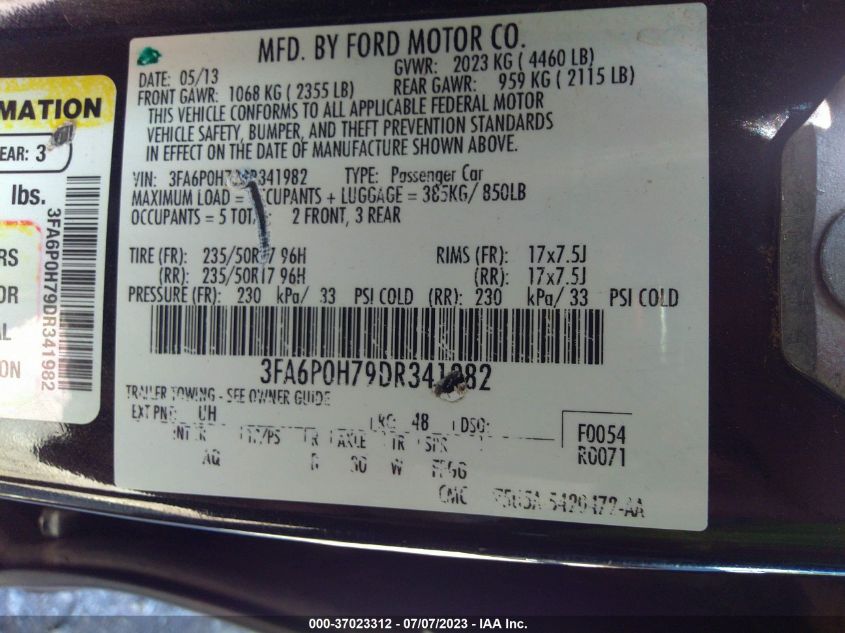 2013 FORD FUSION SE - 3FA6P0H79DR341982