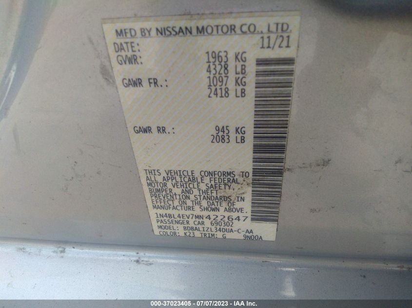 2021 NISSAN ALTIMA SL - 1N4BL4EV7MN422647