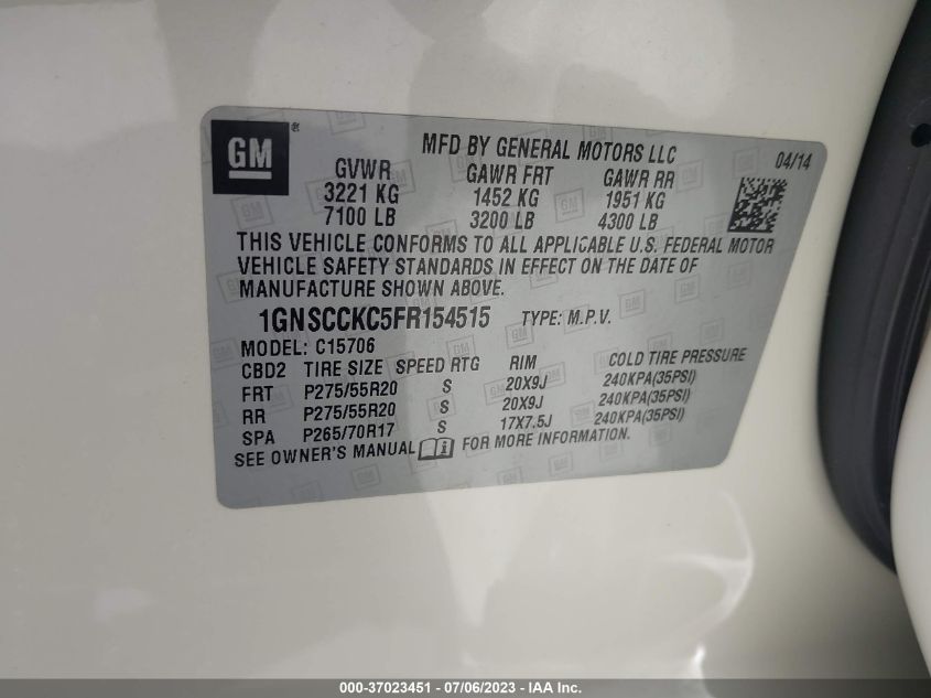2015 CHEVROLET TAHOE LTZ - 1GNSCCKC5FR154515
