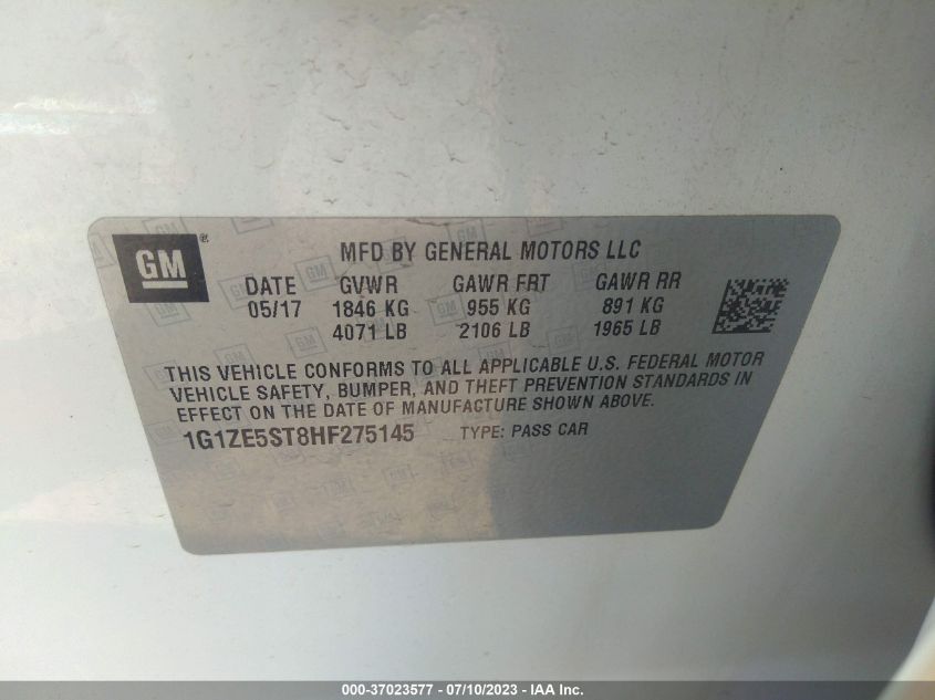 2017 CHEVROLET MALIBU LT - 1G1ZE5ST8HF275145